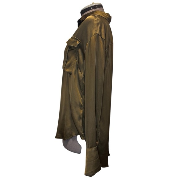 Anthropologie | Olive Split Back Satin Blouse | Size S - Picture 5 of 11